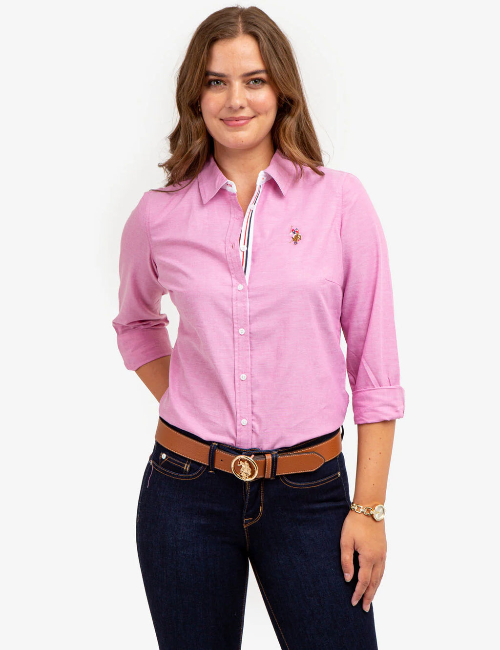 U.S POLO CAMISA OXFORD DE MANGA LARGA, LISA Y ELÁSTICA