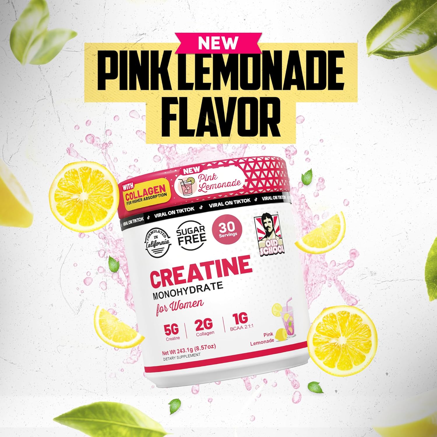 Old School Labs Polvo de monohidrato de creatina de 5g con colágeno y BCAA