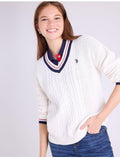 SIGNATURE TIPPED V-NECK CABLE SWEATER U.S. POLO