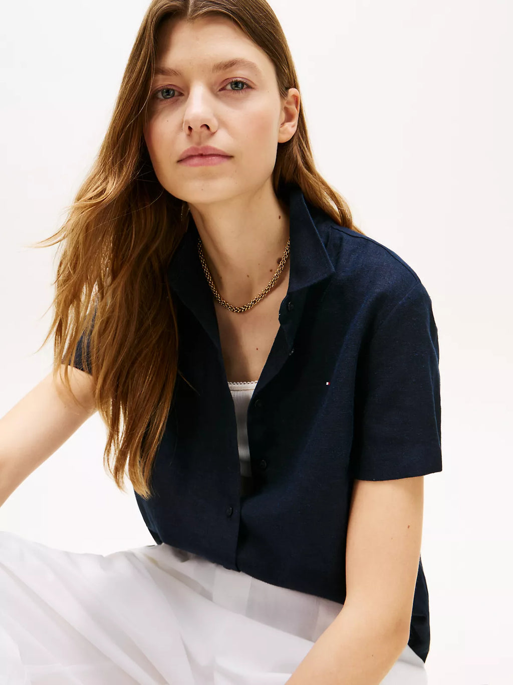 Tommy Camisa de manga corta de mezcla de lino