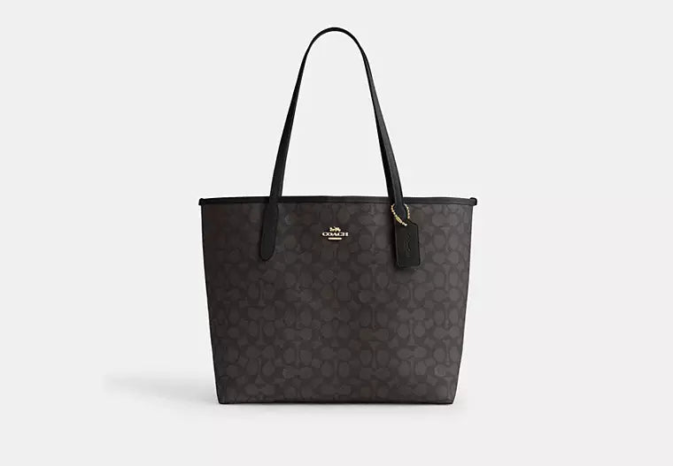 Coach Bolso City Tote en lona de la firma