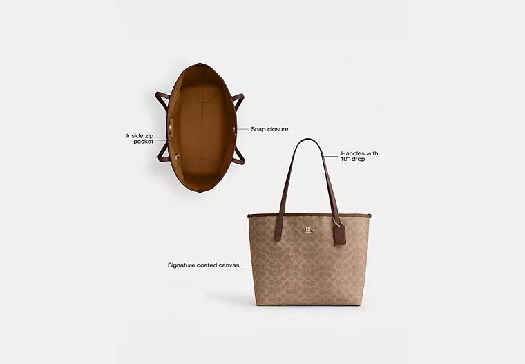 Coach Bolso City Tote en lona de la firma