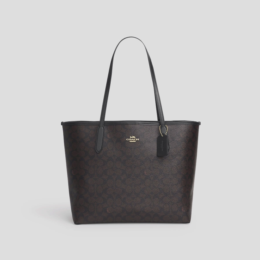 Coach Bolso City Tote en lona de la firma