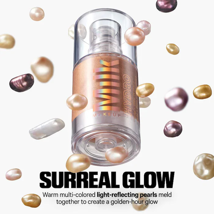 MILK MAKEUP  Prebase iluminadora Hydro Grip + Glow con perlas que reflejan la luz. Tamaño: 30 ml (1 oz)