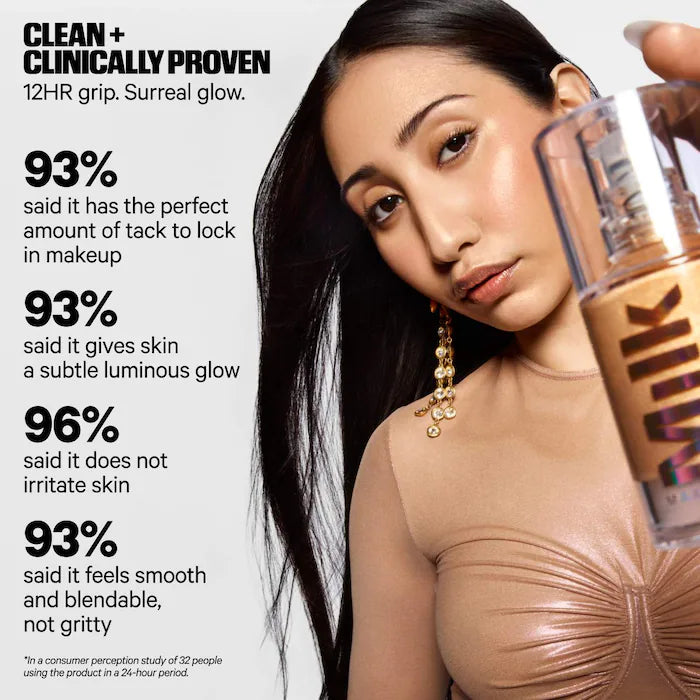 MILK MAKEUP  Prebase iluminadora Hydro Grip + Glow con perlas que reflejan la luz. Tamaño: 30 ml (1 oz)