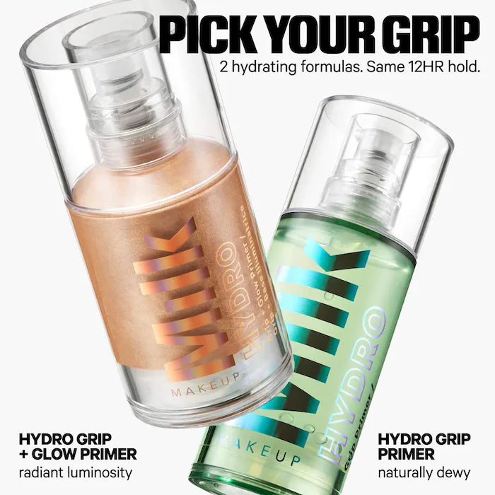 MILK MAKEUP  Prebase iluminadora Hydro Grip + Glow con perlas que reflejan la luz. Tamaño: 30 ml (1 oz)