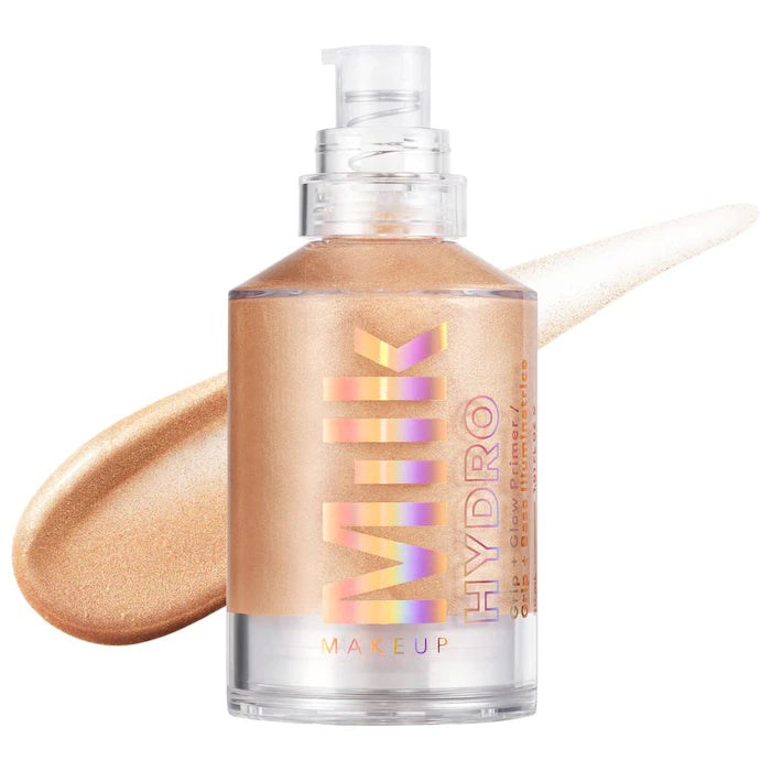 MILK MAKEUP  Prebase iluminadora Hydro Grip + Glow con perlas que reflejan la luz. Tamaño: 30 ml (1 oz)